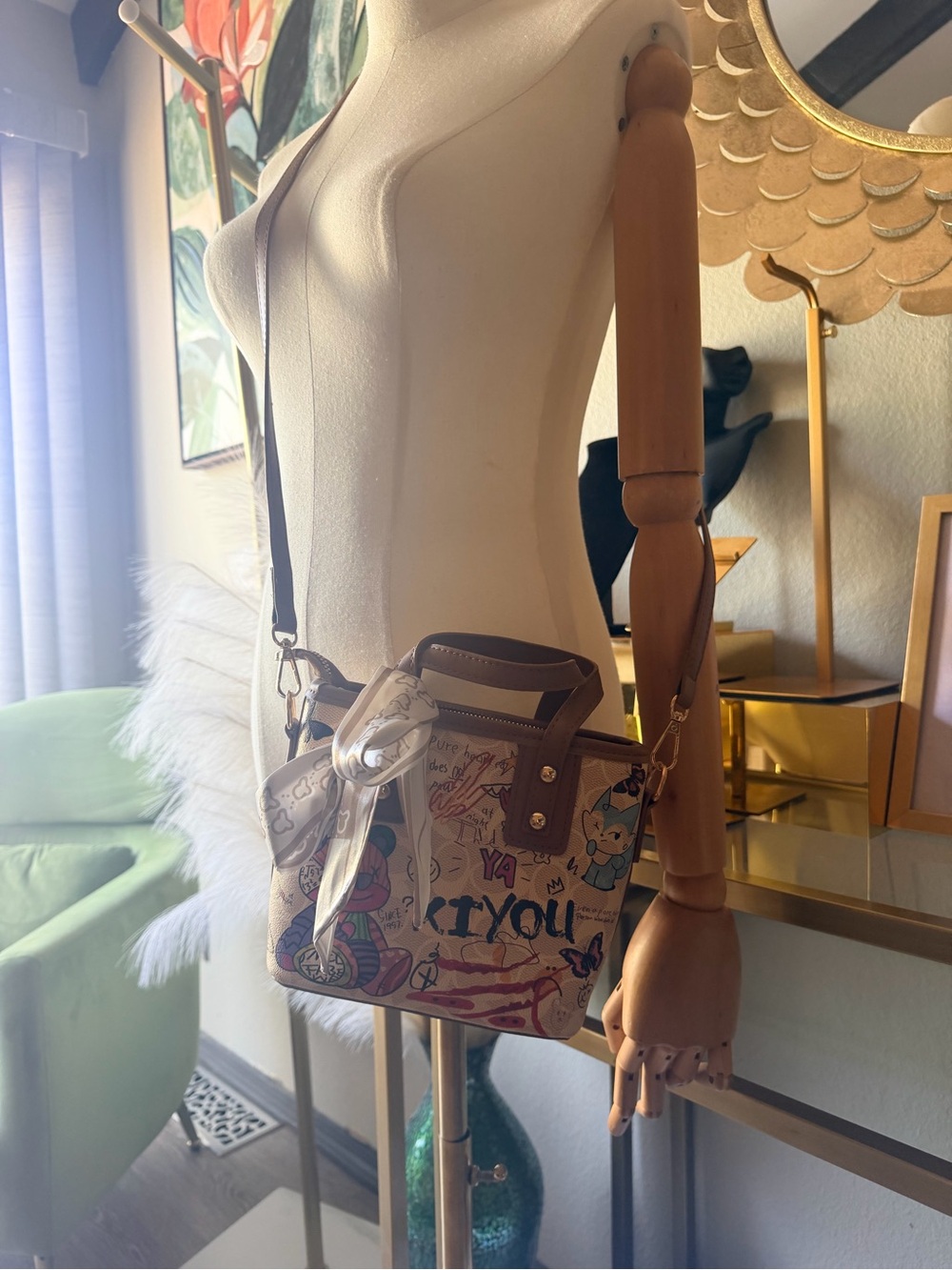 Graffiti Teddy Bear Mini Satchel Crossbody Bag Cute Kawaii Street Art NWOT - Picture 6 of 13